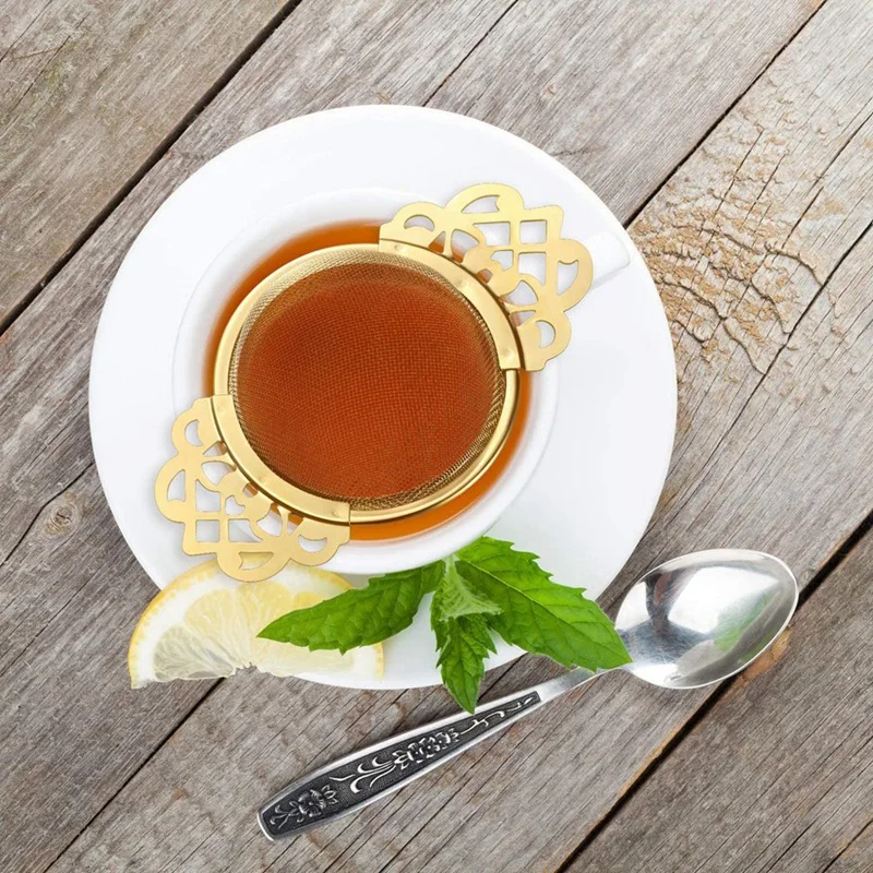 

Stainless Steel Tea Strainer with Drip Bowl Easy Clean Loose Leaf Hanging Infuser Filter Kitchen Tool
