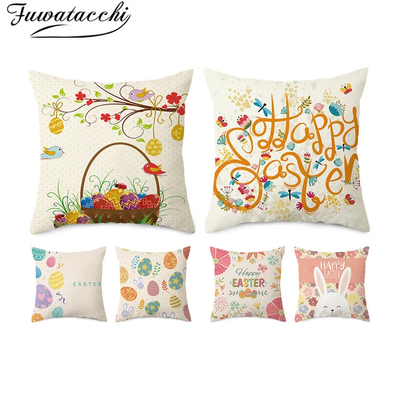 Fuwatacchi Happy Easter Gift Pillow Cover Cute Rabbit Cushion Printed Throw Pillowcase for Home Sofa and Chair Decorative | Дом и сад