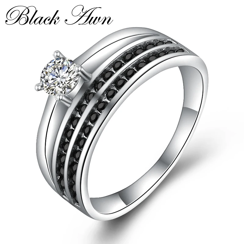

BLACK AWN 2021 New Genuine 100% Sterling 925 Silver Jewelry Square Engagement Rings for Women Gift C390