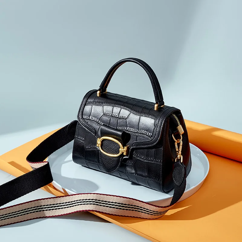 

The New First Layer Cowhide Elegant Ladies Shoulder Bag Fashion All-match Temperament Handbag Stereotyped Bag