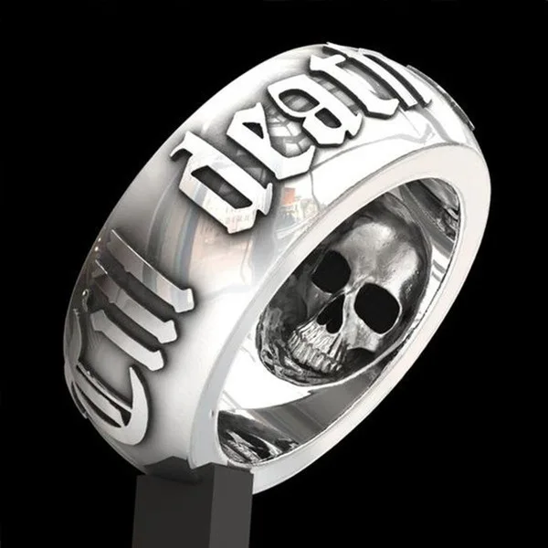 

New creative to death not to smash ring European and American punk style silver color ring for men wholesale jewelry