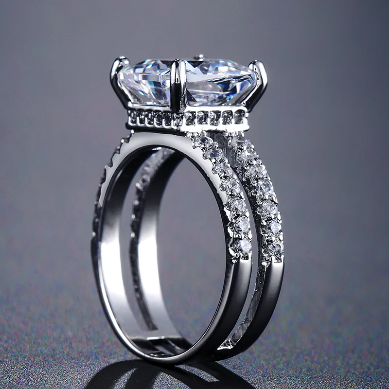 

Uilz Vintage Creative Double-Layer Shape Full- Pave AAA White Cubic Zirconia Rings for Women Wedding Engagement Jewelry URL1251