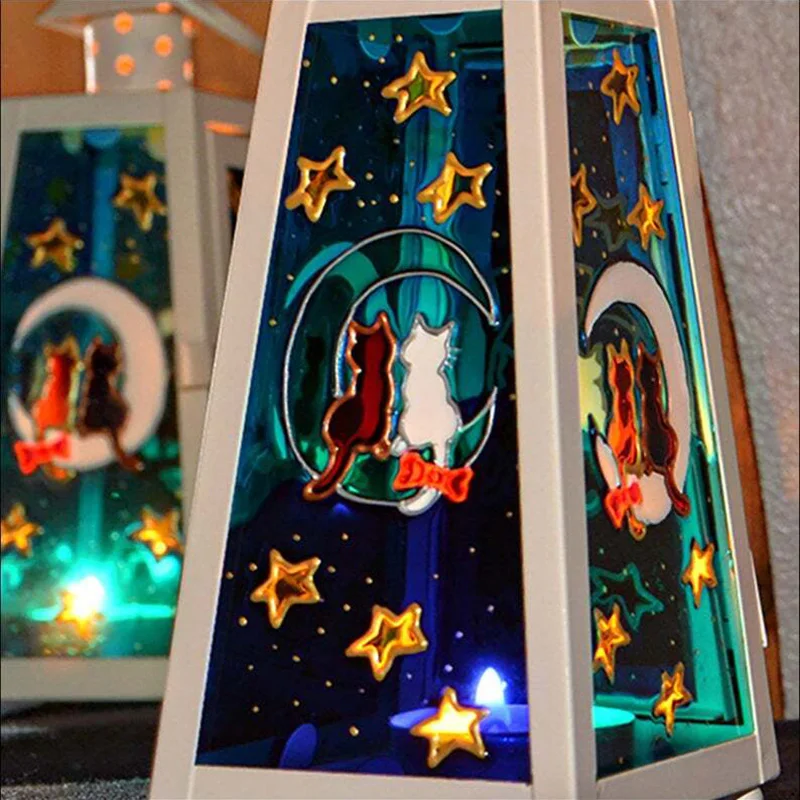 

Little Cat Stained Glass Lantern Super Cute USB Rechargable Lamp for Desktop Decoration Household 20cm DNJ998