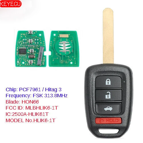 

Дистанционный ключ KEYECU 4B 313,8 mhz ID47 для 2013-2016 Honda Accord Civic - MLBHLIK6-1TA