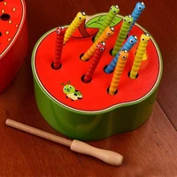 baby wooden toys 3d puzzle early childhood educational toys catch worm game color cognitive magnetic strawberry apple
