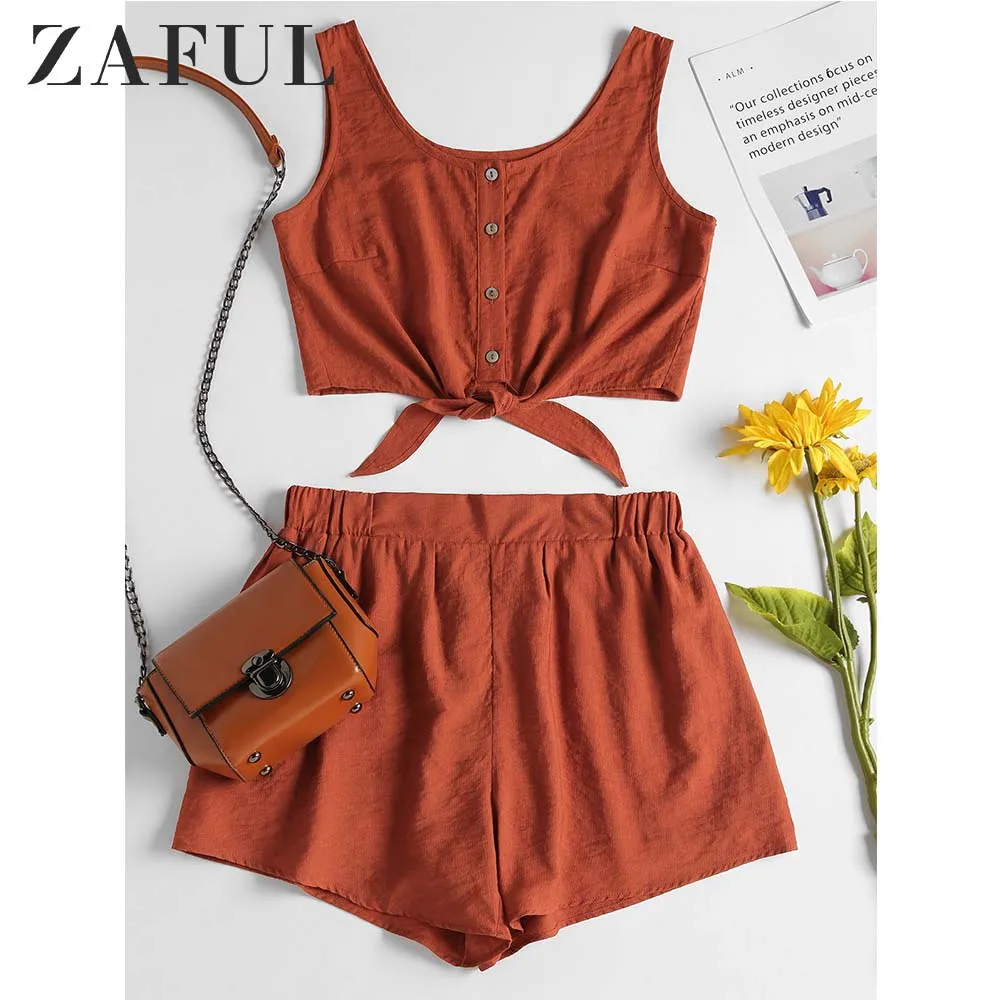 ZAFUL Набор из двух женщин Пляжный летний укороченный топ без рукавов и эластичные