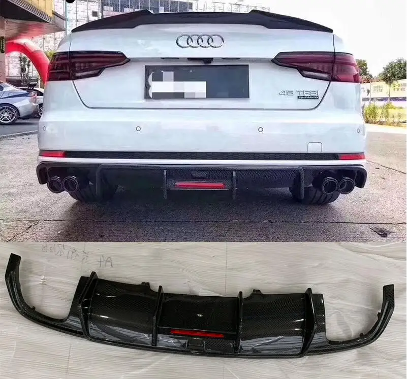 

High quality Carbon Fiber Car Rear Trunk Lip Bumper Diffuser Protector Cover Fits For Audi A4 B9 Sedan 2016 2017 2018 2019