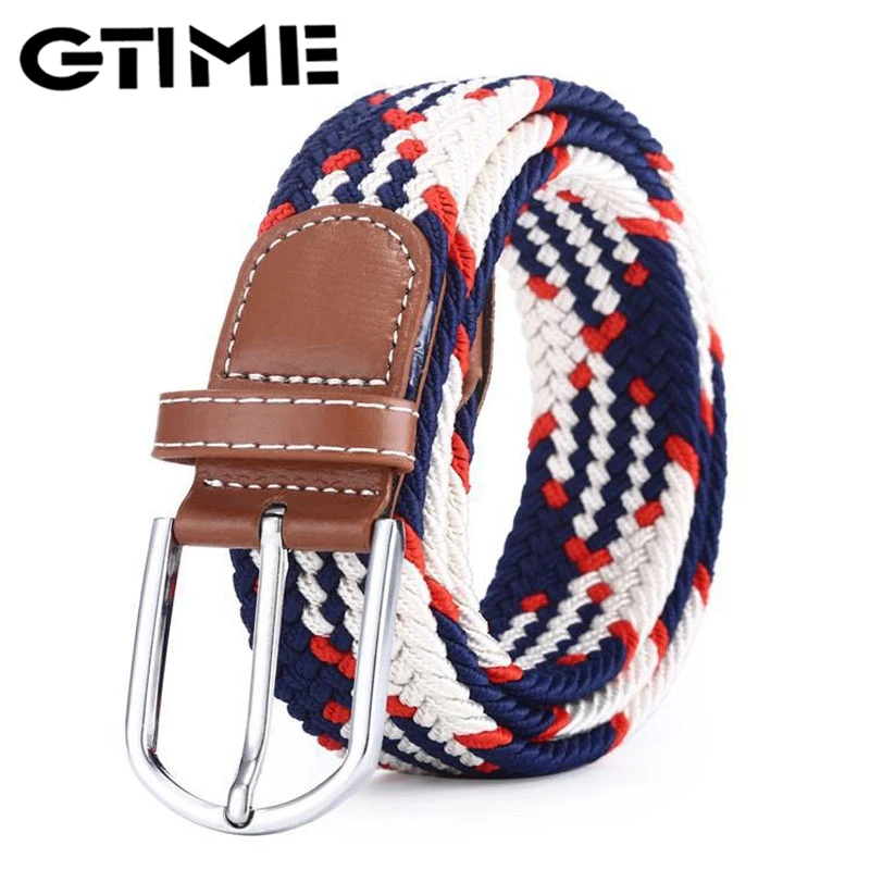 

Colors Men Women Casual Knitted Pin Buckle Belt Woven Canvas Elastic Expandable Braided Stretch Belts Plain Webbing Strap