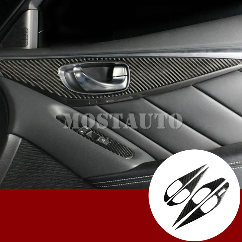 

4 шт., накладки на дверную панель автомобиля, из углеродного волокна, для Infiniti Q50, 2013-2020