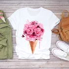 Женские летние футболки с коротким рукавом, цветочным принтом, мороженого, 2020