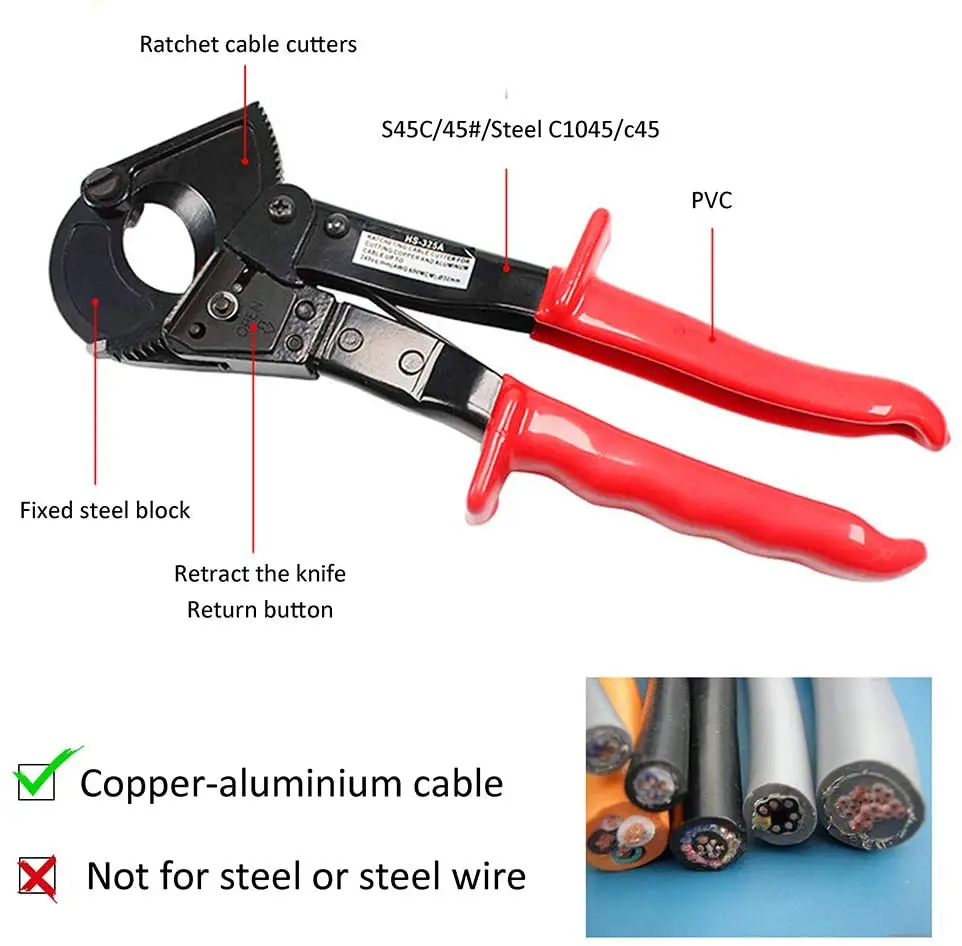 HS-325A 240mm2 Ratcheting Ratchet Cable Cutter Pliers Germany Design Wire Cutter Household Vise Grip Pliers
