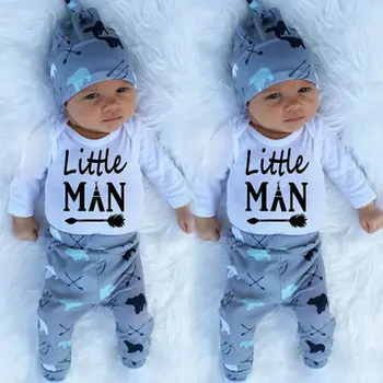 3pcs Infant Newborn Baby Boy Clothes Long Sleeve Print Romper Bodysuit+Pants Outfit Playsuit Baby Spring Autumn Clothes 1