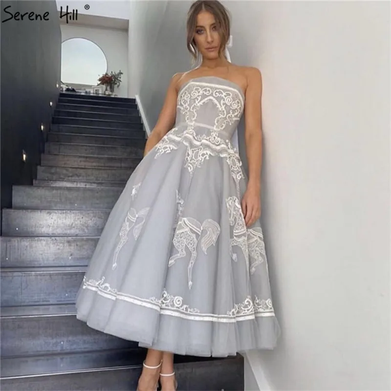 Серые без бретелек сексуальные ручной работы Цветы вечерние платья 2020 с