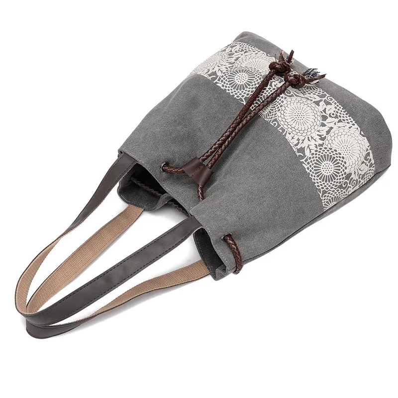 

AUAU-Ladies Bag Fashion Large Capacity National Style Ladies Bag Canvas Shopping Bag Shoulder Bag Handbag