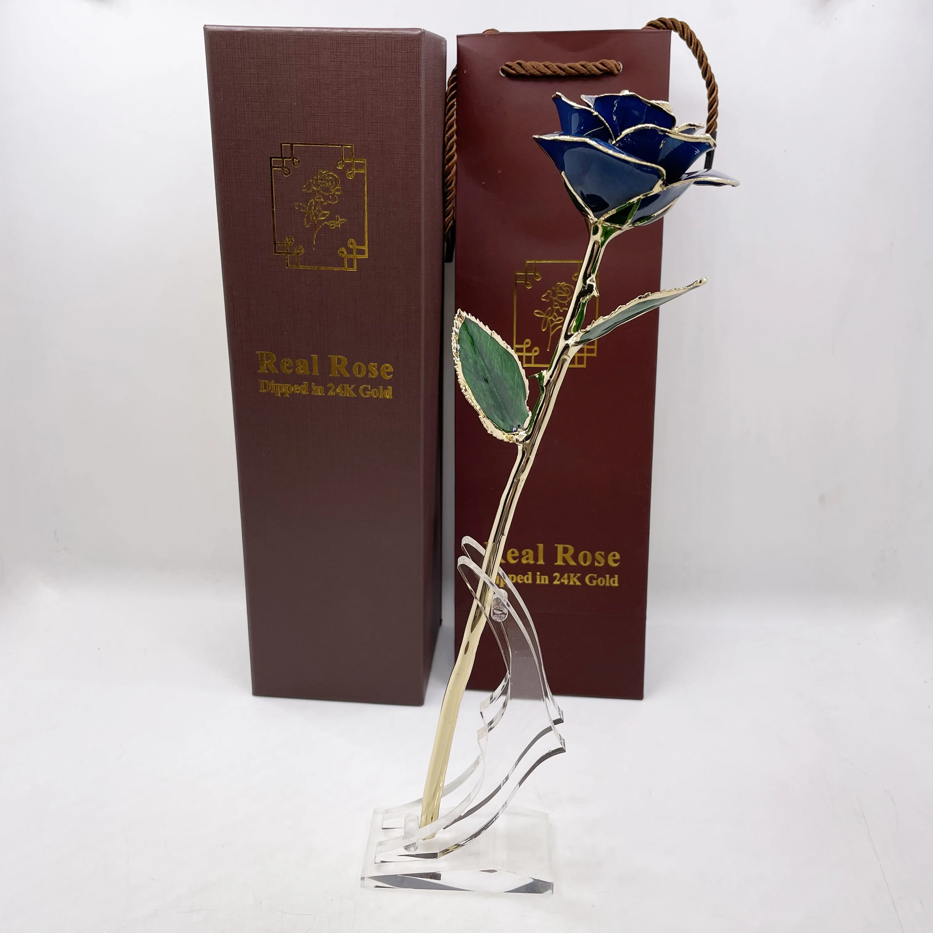 

Beautiful 11 inches Real Rose dipped 24K Gold Plated Preserved Blue Rose flower Valentine's Day Gift Wedding gifts for Lover