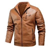 2020 casual men motorcycle jackets warm thick fleece leather jacket winter new male biker vintage warm pu leather windbreak coat