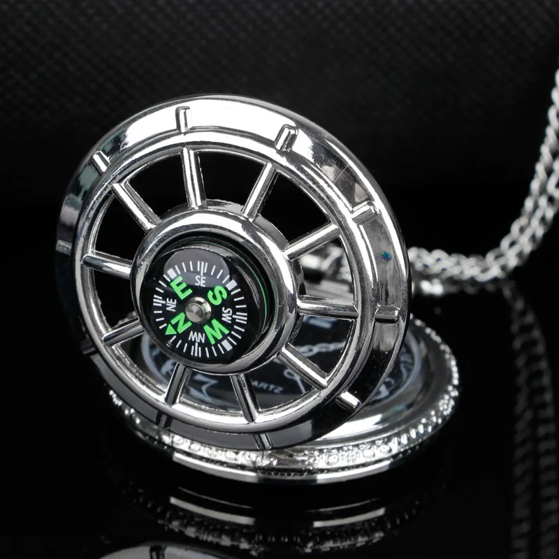 Модель руля, дизайнерские Резные кварцевые карманные часы в стиле стимпанк, крутой стиль, серебряные карманные часы, ожерелье, кулон, премиа...
