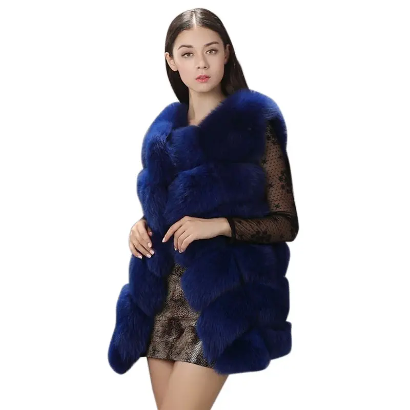 

Winter Women Plus Size Cardigan Sleeveless Thick Warm Faux Fur Slim With Fur Trim Natural Color Open Stitch