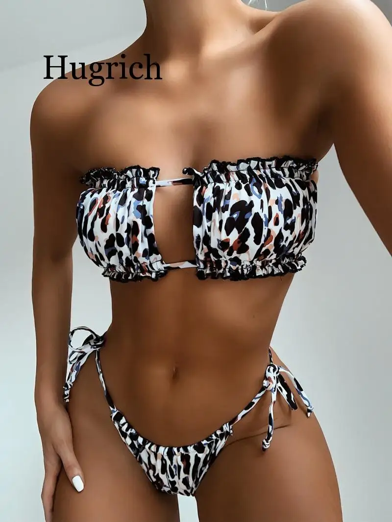 

Elegant Purple Swimwear Women Off Shoulder Pleat Bikini Hollow Out Lace Up Bandgae Push Up Bathing Suit Thong Swimsuit Biquini