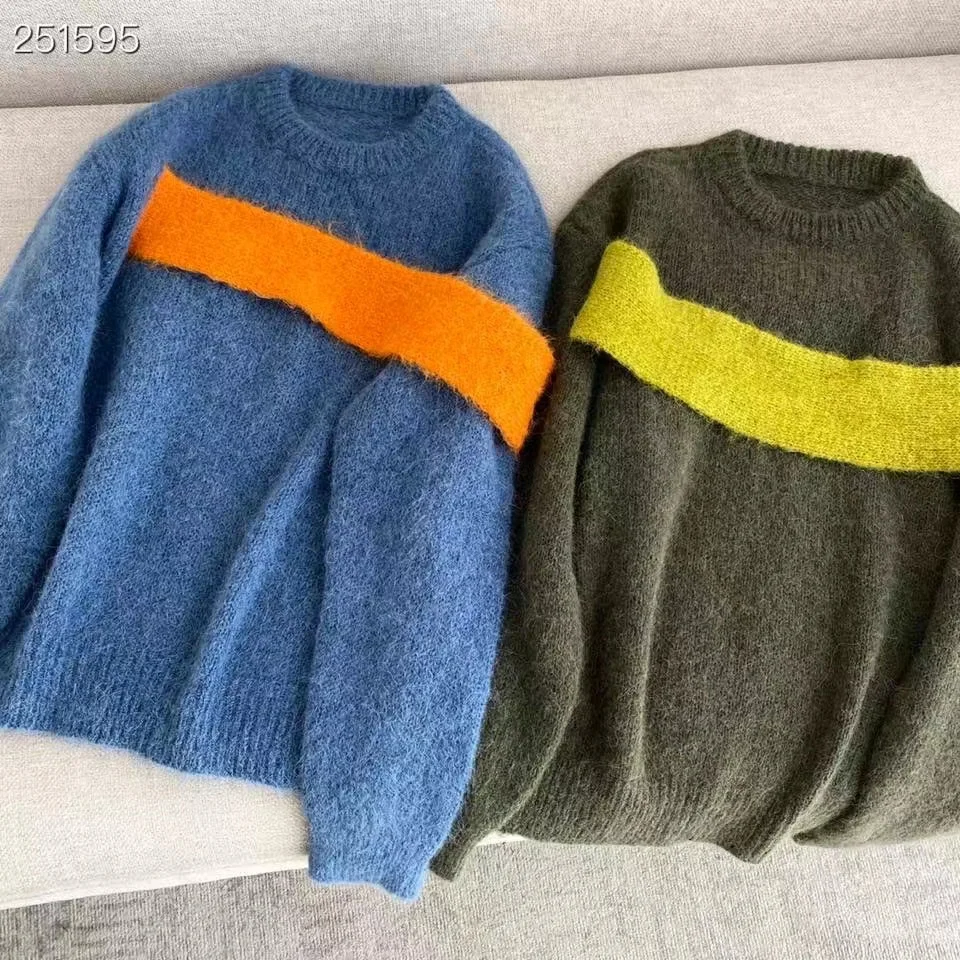 

Fyion High Quality Runway Design Mohair Sweater Women 2022 Spring Color Patchwork Knitted Pullover Femme Hot Sweater