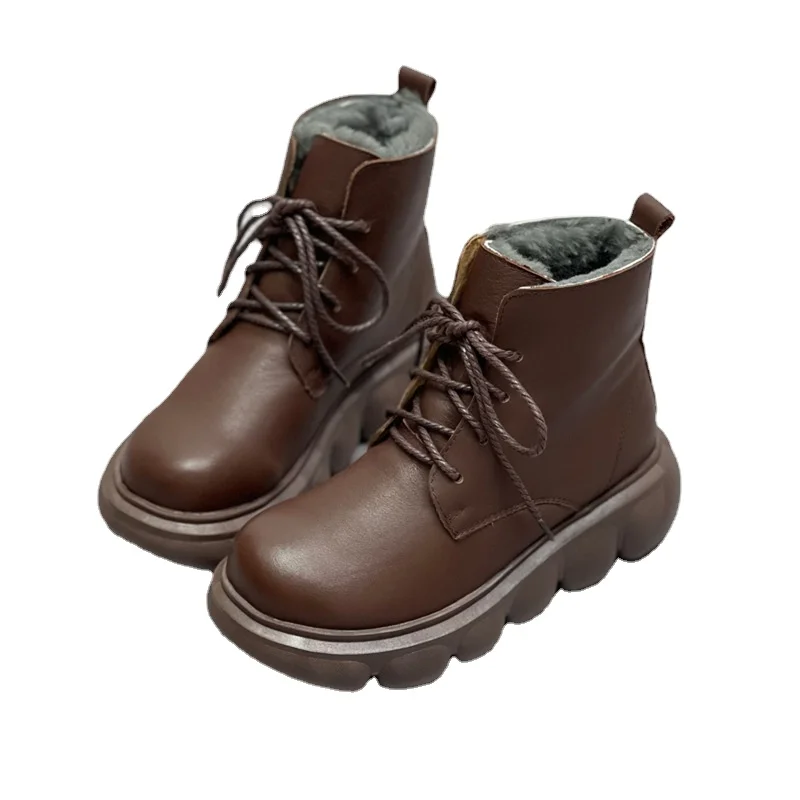 

169-21 Winter New Leather Wool Integrated Warm Cotton Shoes Casual Versatile Thickened Pure Wool Thick Soled Martin Boots