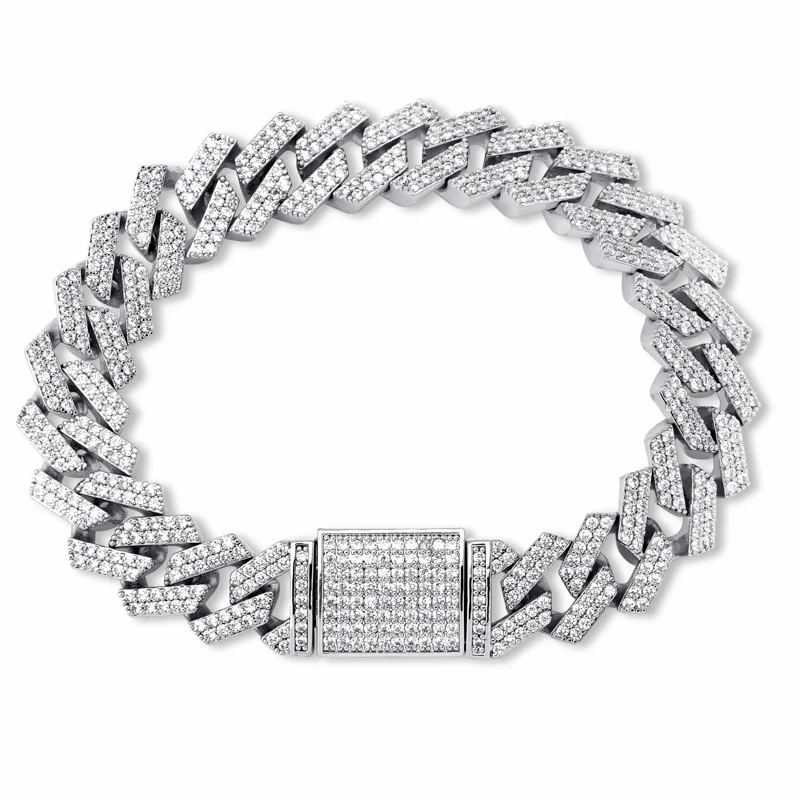 Silver TOPGRILLZ 14 мм большая застежка в виде коробки, браслет с кубинским звеном, цвета: золотистый, серебристый, Iced Out, кубический циркон, рок, хип-хоп стиль, мужские ювелирные изделия - Окраска металла: Silver