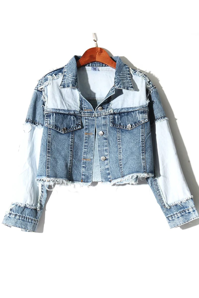 

Celebrity Inspired Stitching Denim Section Jacket 2021 Spring New Model Korean Style Loose All-match Cool Jacket Fashion