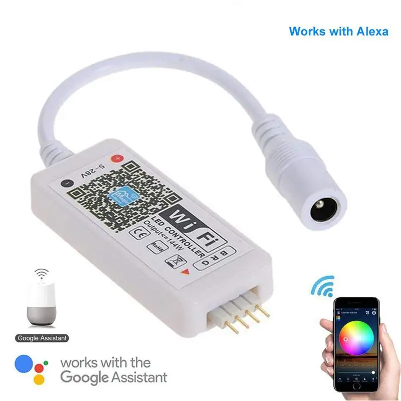 

LED WiFi Remote Controller Works with Alexa/Google Home Voice Control for 5050/3528 RGB LED Strip Lights Change/Dimmer/Timer/Sou