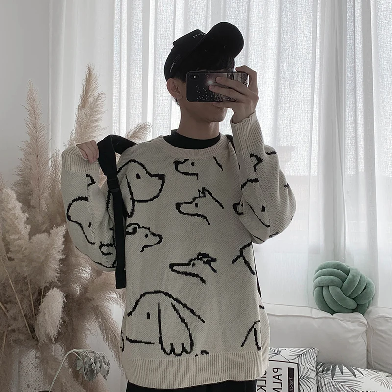 2019 новый модный мужской свитер с длинным рукавом принтом собаки дикие свободные