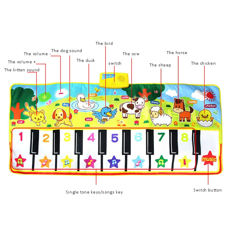

8 Styles Musical Mat With Animal Voice Baby Piano Playing Carpet Music Game Instrument Toys Early Educational Toys For Kids Gift