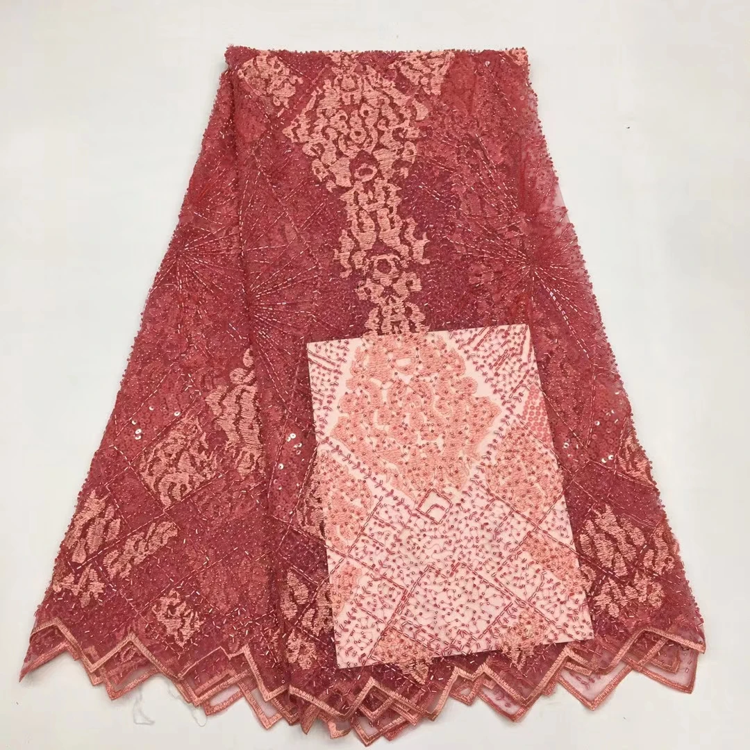 

beautiful african beads tube design net tulle lace fabric 5yards mesh lace fabric for lady party dress XIONGX3051