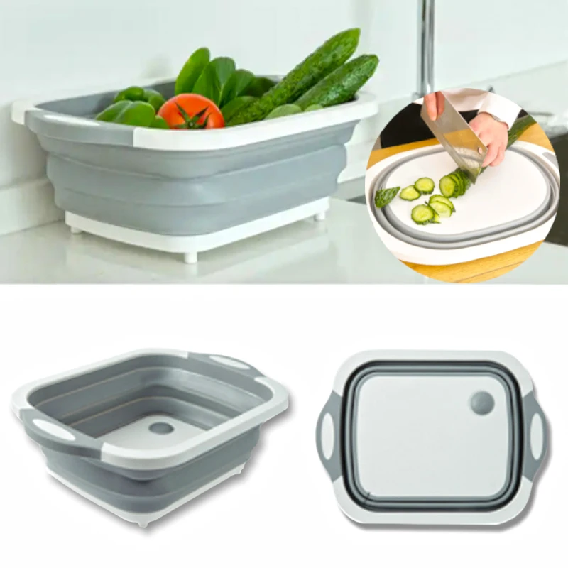 3 In 1 Foldable Chopping Blocks Kitchen Cutting Board Folding Wash Travel Basin Drain Basket Washing Organizer | Дом и сад