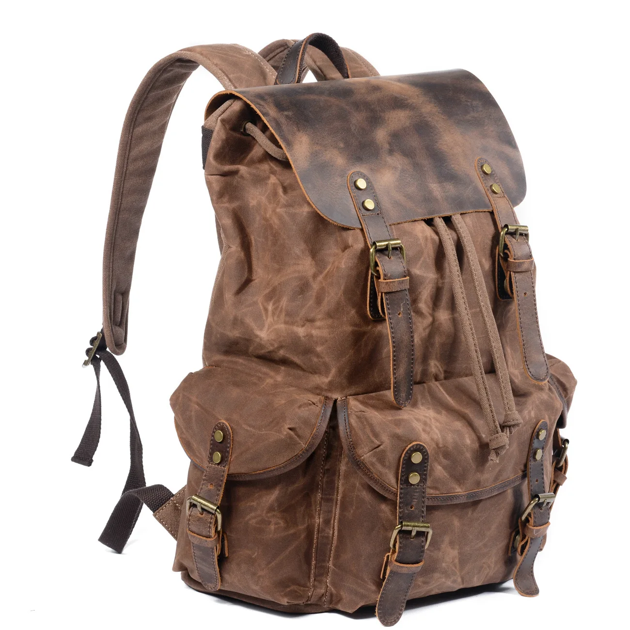 

Casual student bag retro backpack drawstring men's oil wax canvas bag travel backpack computer bag