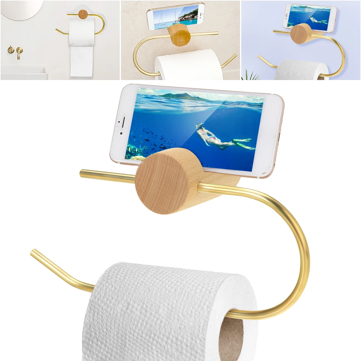 

Nordic Creative Free Punch Kitchen Roll Holder Tissue Hanger Storage Rack Phone Storage Shelf Toilet Paper Holder Tissue Rack