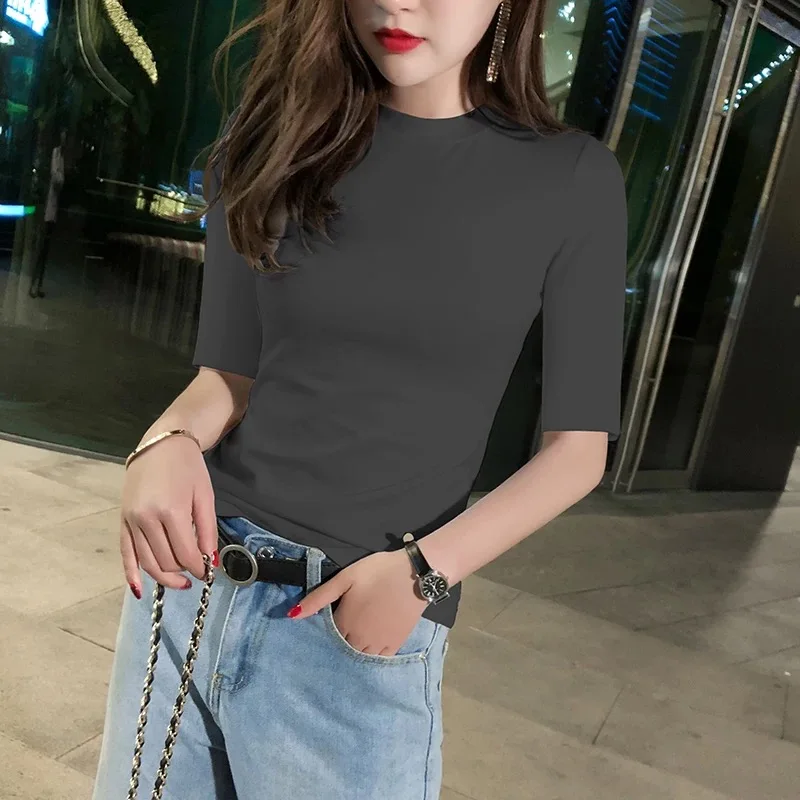 

T-Shirt Women Short Sleeves Shirt 100% Cotton Awesome Femme Summer yellow Top