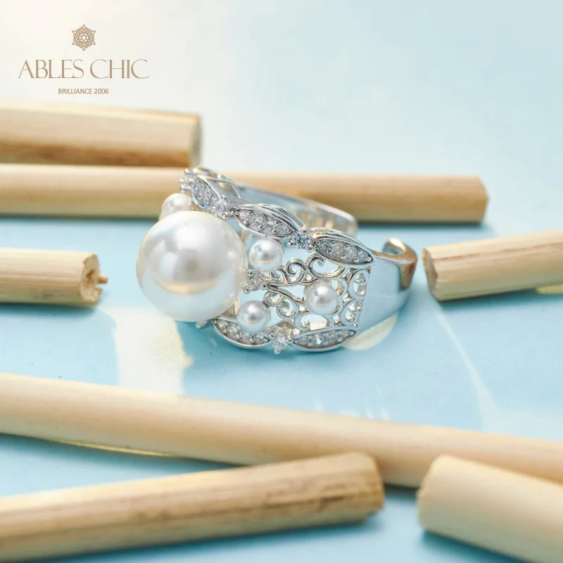 Кольцо Ables Chic из твердого серебра 925 пробы с цветочным темпераментом и жемчугом