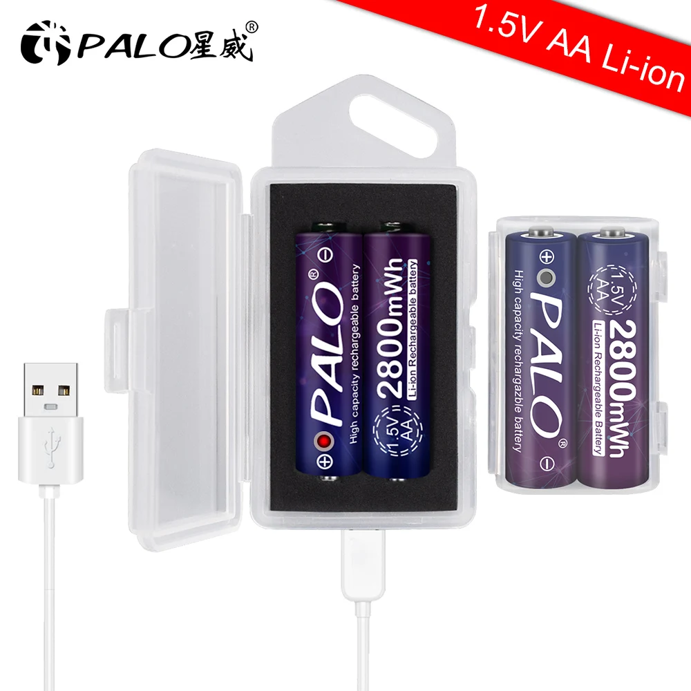 

PALO original 1.5v AA Li-ion 2800mWh aa 1.5V rechargeable Li-polymer li-ion polymer lithium battery + 2 slots USB 1.5V Charger