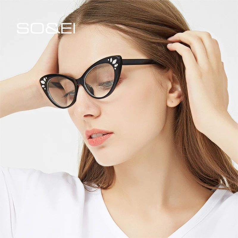 SO & EI Модные Винтажные очки кошачий глаз оправа для женщин стразы украшение