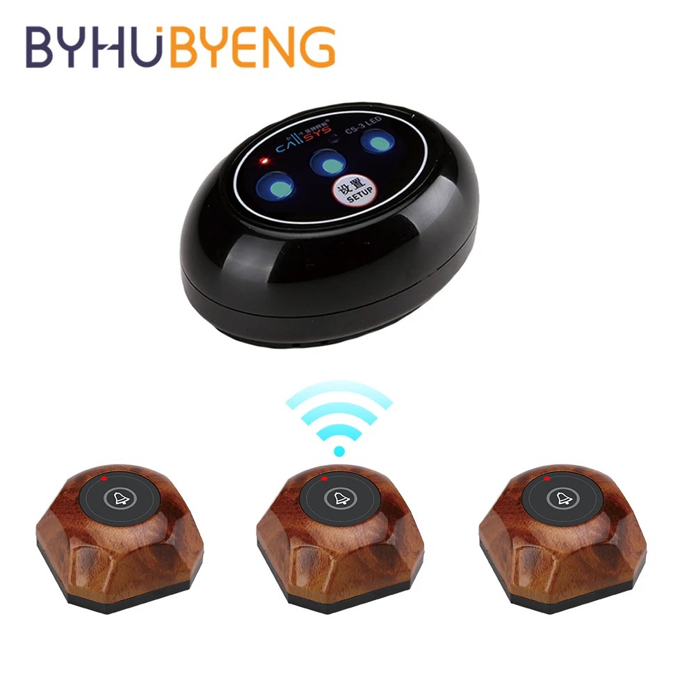 

BYHUBYENG Wireless Office 3 Call 1 Emergency Button Restaurant Table Bell Beeper Customer Pager System Nurse Receiver