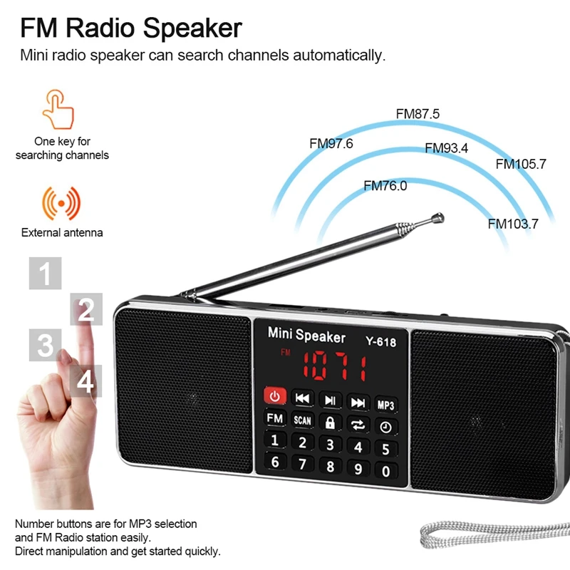 Y 618 мини Fm радио цифровой Портативный двойной 3W старио Динамик Mp3 аудио плеер