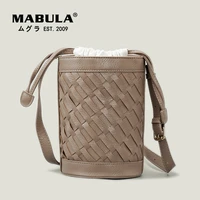 mabula vintage handmade woven bucket purses drawstring leather crossbody bag for women