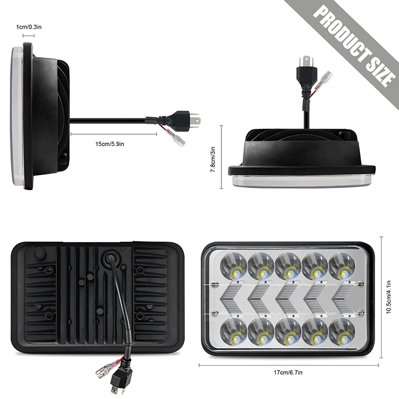 

4X6inch LED Headlights High Low Sealed Beam Rectangular LED Headlight 200W Head Llight Lamp for H4651 H4656 H6545 H4652