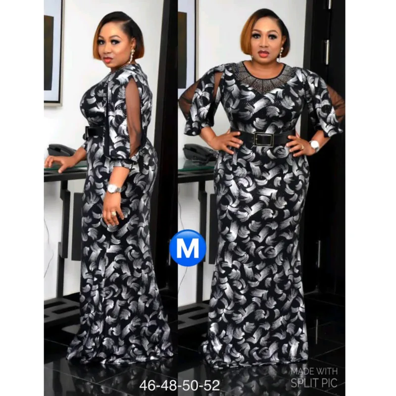 

Summer Autumn Plus Size Women's Dress Elegant Spliced Mesh Mermaid Office Ladies Vintage Oversize Basic Evening Party Dress