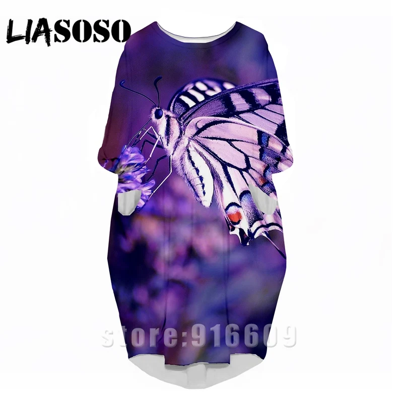 

LIASOSO 3D print fashion Purple butterfly shirt suit Harajuku flower women anime top gown logo woman's clothing dress