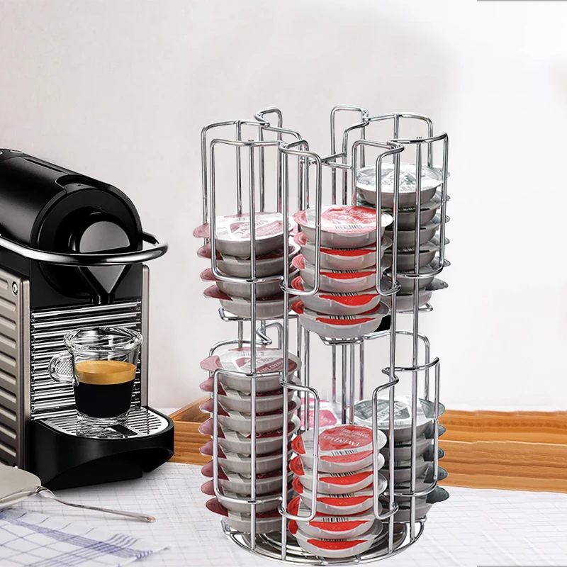 

Exquisite Coffee Capsules Organizers Storage Stand Rotatable Practical Coffee Pod Holder Display Rack For 64pcs Capsules