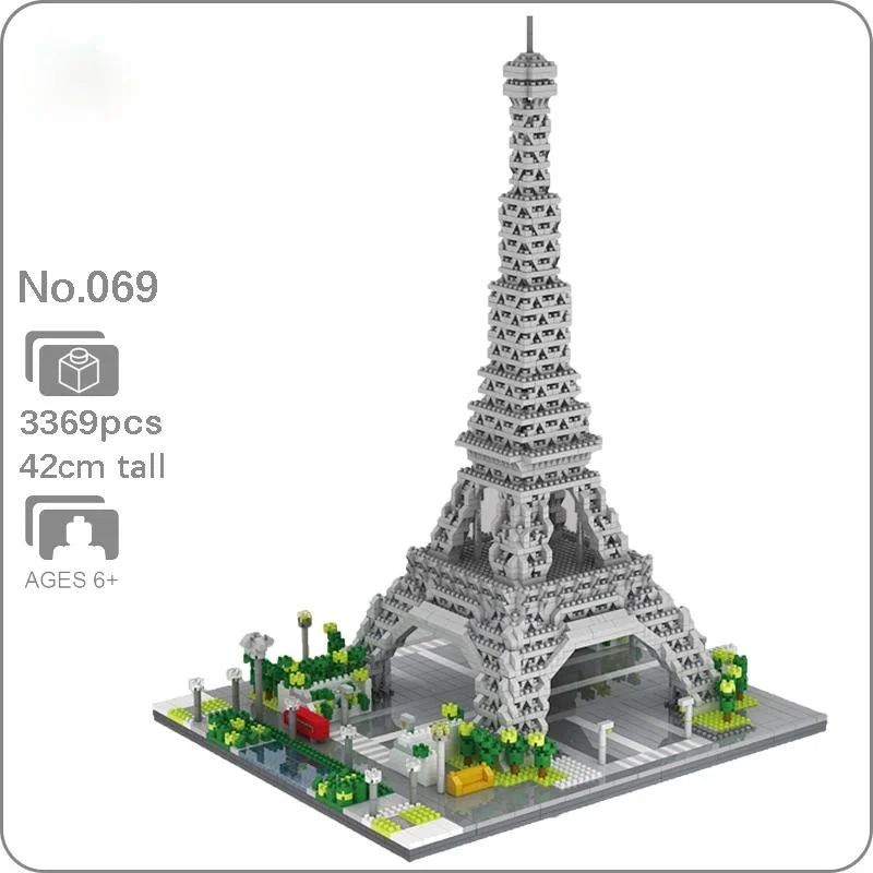 

069 всемирно известная архитектура Париж Эйфелева башня модель 3369 шт. DIY Мини Алмазные Блоки строительные игрушки для детей подарок без короб...