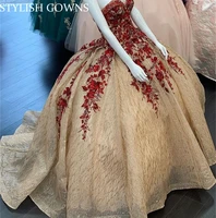 charming sweetheart quinceanera dresses red appliques ball gown dress princess sweet 16 vestidos de fiesta