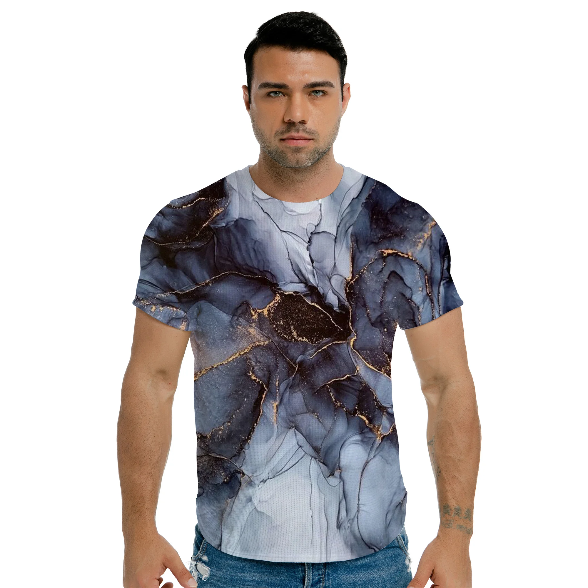 Новинка Лето 2021 Мужская футболка с 3D принтом и компасом стиль хип хоп стандартная