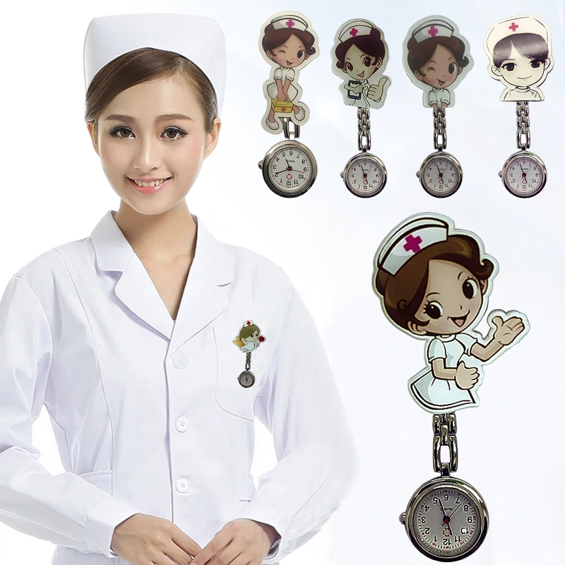 Acrylic cartoon nurse table hanging watch nurse chest watch clip quartz watch
