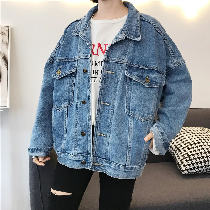 

Vintage Fashion Women Jacket Coat Women Solid Casual Loose Jacket Single Breasted Plus Size Jacket For Female jeans jacket